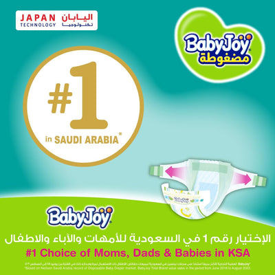 Babyjoy Compressed Diamond Pad, Size 3, Medium, 6-12 Kg, Jumbo Box, 104 Diapers