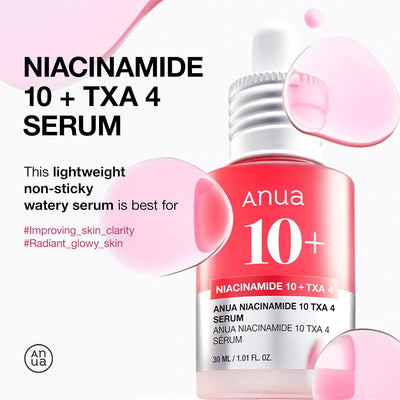 Anua 10% Niacinamide+ 4% Tranexamic Acid Serum, Ceramide, Hyaluronic Acid, Vitamin B12 natural color, for Sensitive skin, Korean Glass Skin, Fragrance-Free (30ml /1.01 fl.oz.)