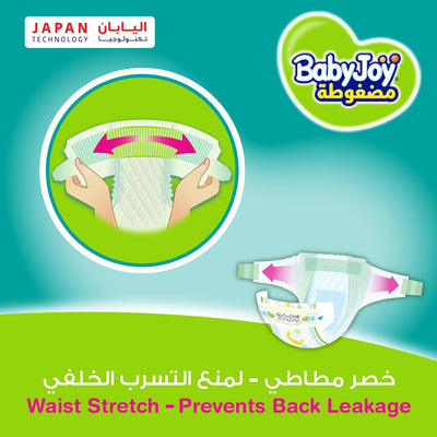 Babyjoy Compressed Diamond Pad, Size 3, Medium, 6-12 Kg, Jumbo Box, 104 Diapers
