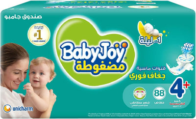 Babyjoy Compressed Diamond Pad, Size 4+, Large+, 12-21 Kg, Jumbo Box, 88 Diapers